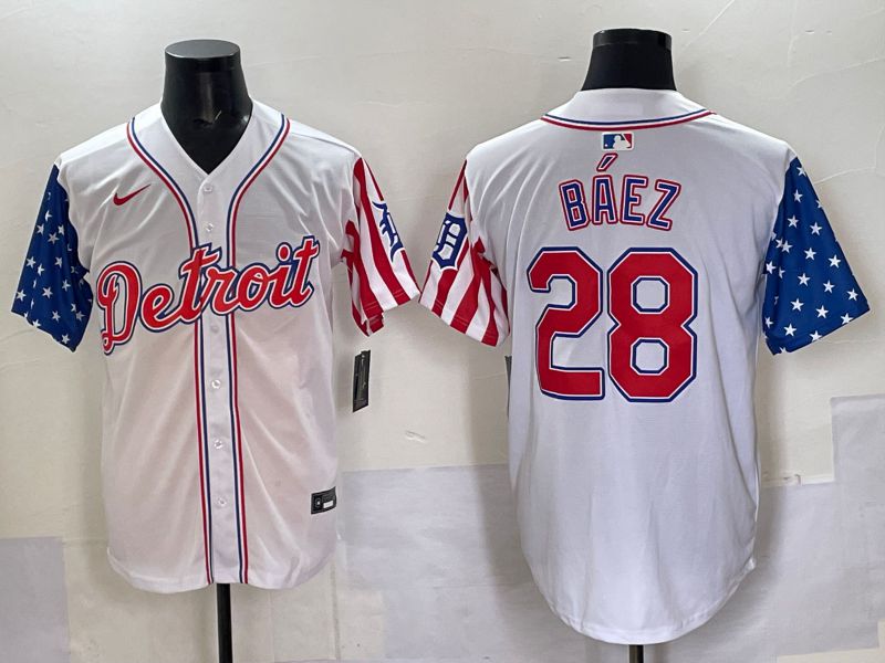Men Detroit Tigers #28 Baez White National Flags 2025 Nike MLB Jersey style 1->detroit tigers->MLB Jersey